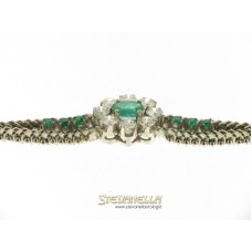 BRACCIALE oro bianco 18kt diamanti e smeraldi anni '60 original